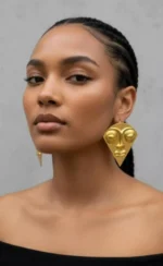 Gold Plated Tribal Face Earrings - Image 8