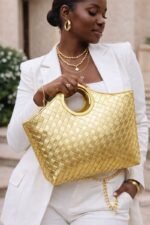 100% GENUINE LEATHER LUXURY WOVEN HANDBAG - Image 6